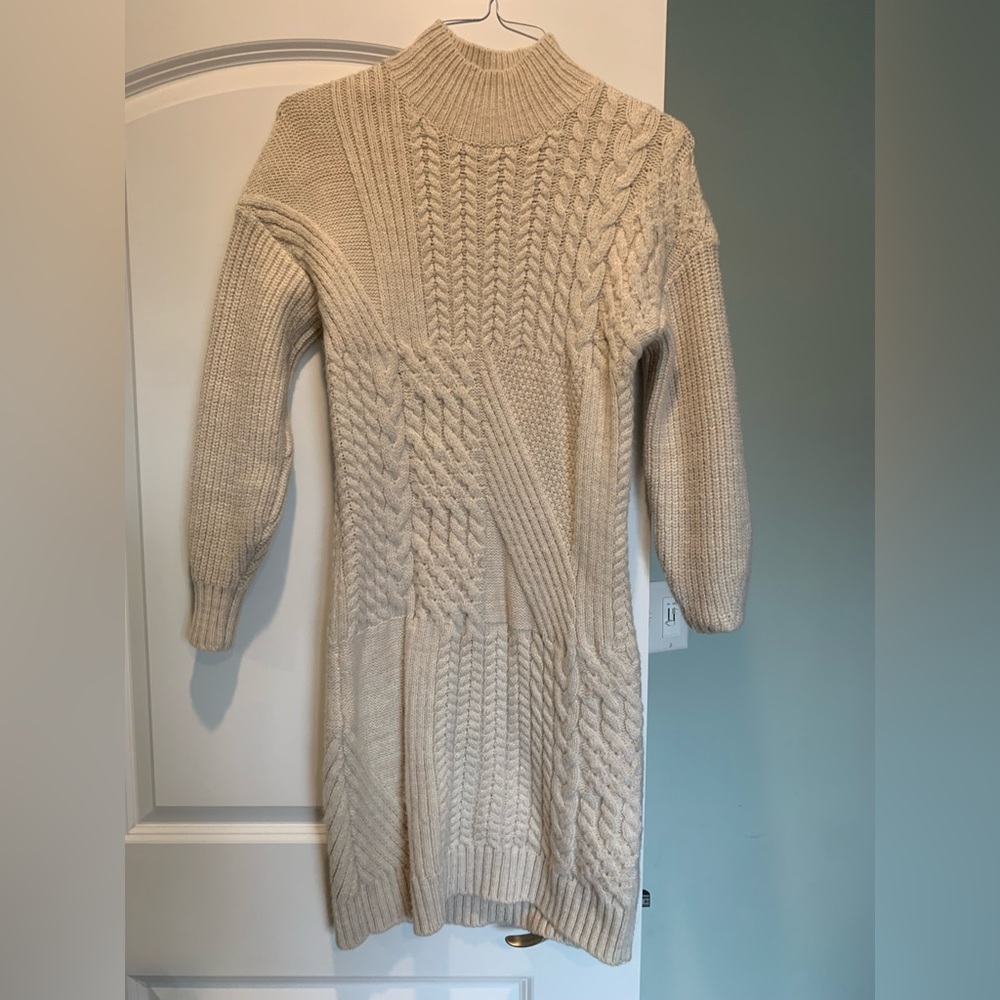 Old Navy Cable Knit Sweater Dress, Cream, Size XS